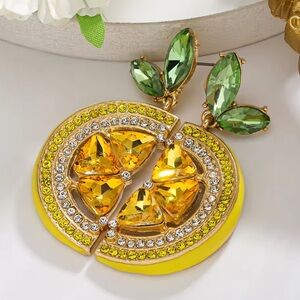 Rhinestone Lemon Earrings Cute Summer Fruit Jewelry